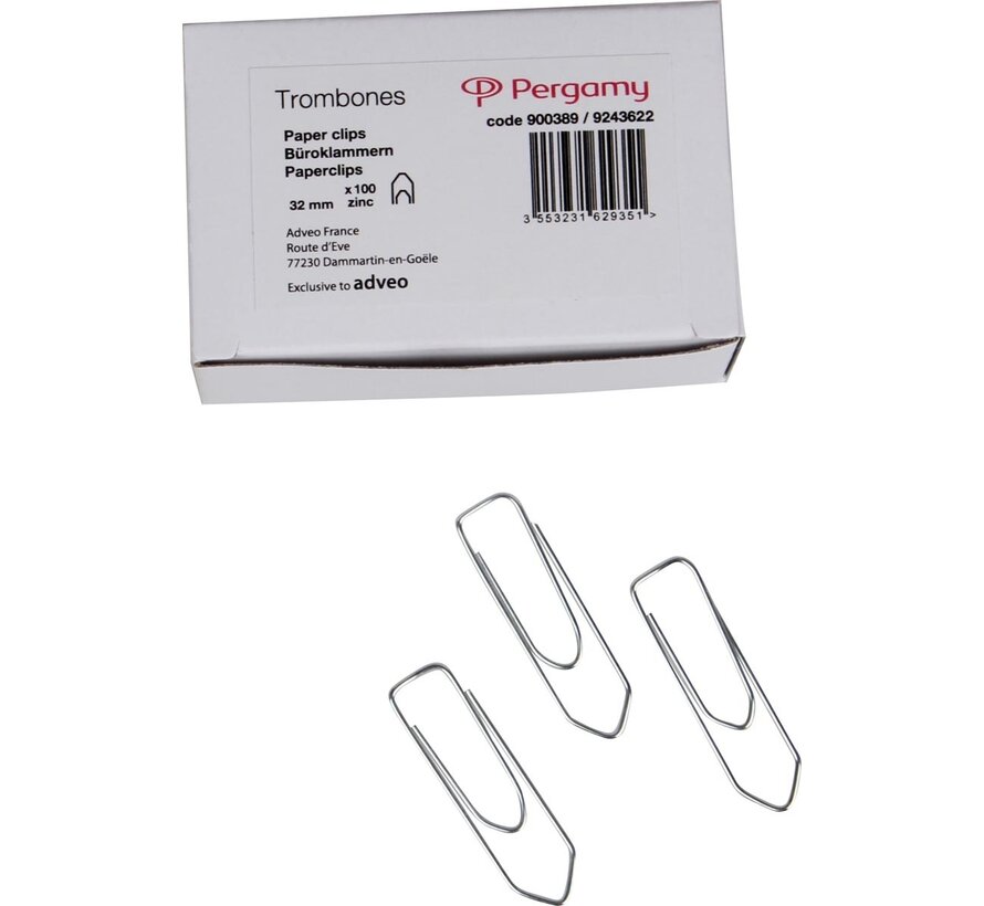 Pergamy-Papierklammern - 32 mm spitz - 100 Stück