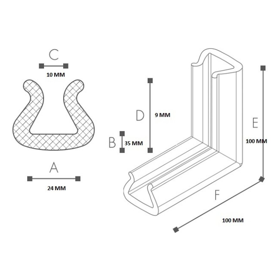 Schaumprofil Eckstück 10 - 24 mm x 100 mm x 9 mm Karton 600 Stück