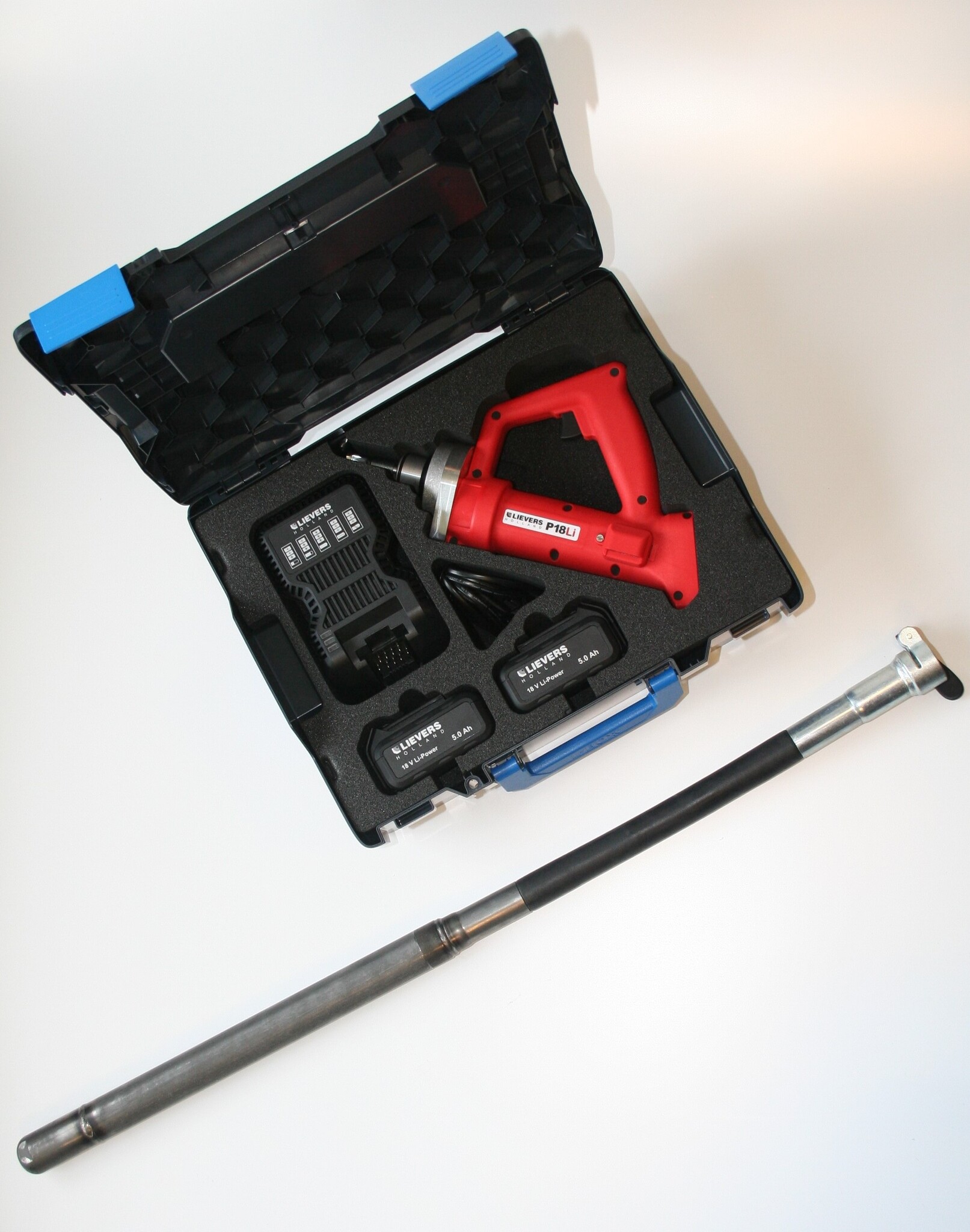 P18Li Akku-Betonrüttler Komplettset – L-Boxx, Ø38 mm, 1,0 m Schlauch