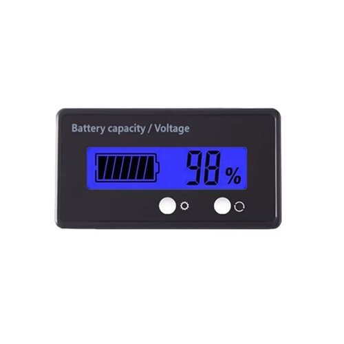 HTF Accu Capaciteitsmeter, 12 Volt met blauw verlicht LCD display, en percentage meting