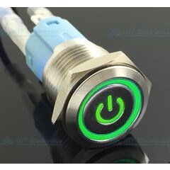 HTF Drukschakelaar Latching met Verlicht logo en ringverlichting Groen