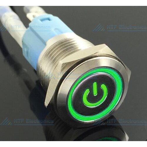 HTF Drukschakelaar Latching met Verlicht logo en ringverlichting Groen