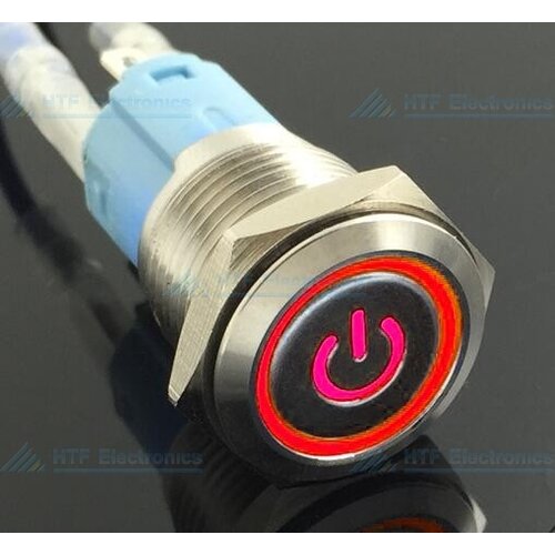 HTF Drukschakelaar Latching met Verlicht logo en ringverlichting Rood