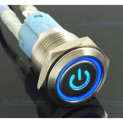 HTF Drukschakelaar Latching met Verlicht logo en ringverlichting Blauw