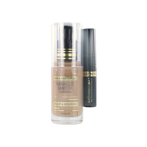 Max Factor Miracle Match Foundation - 75 Golden + Masterpiece Mascara Black