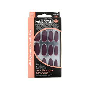 24 Glue-On Nail Tips - Vin Rouge Almond (met nagellijm)