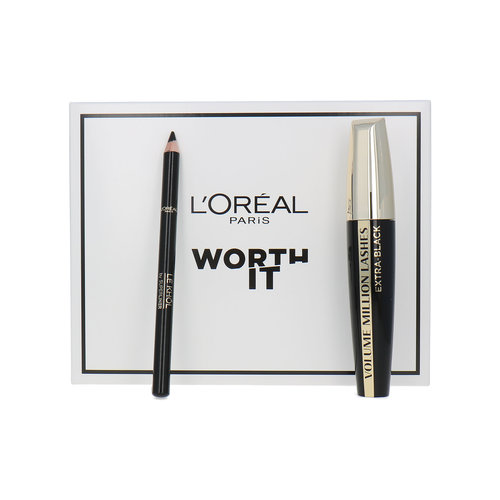 L'Oréal Worth It Mascara + Eyepencil Ensemble-Cadeau - Volume Million Lashes Extra Black - 101 Midnight Black