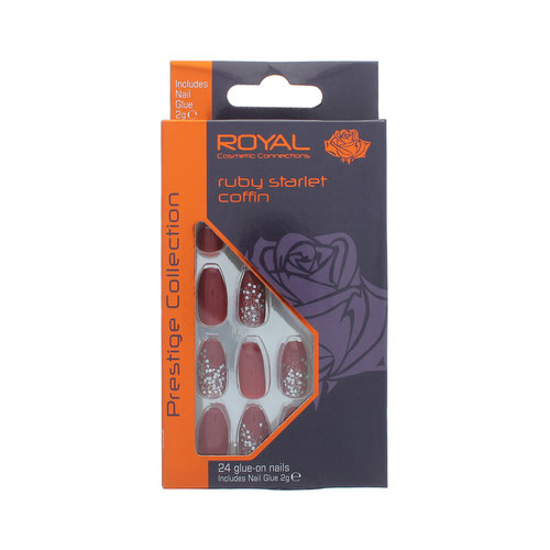 Royal 24 Coffin Glue-on Nails - Ruby Starlet