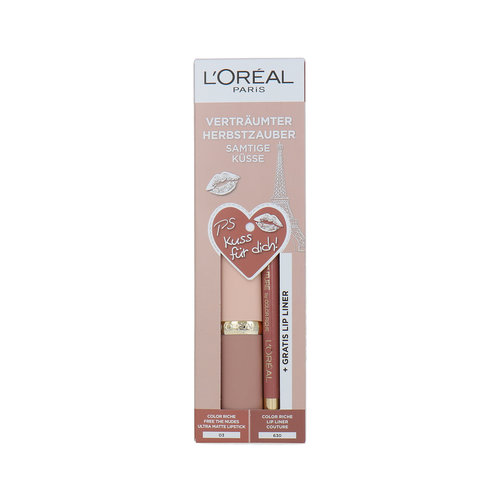 L'Oréal Color Riche Free The Nudes Lipstick + Lip Liner Ensemble-Cadeau - 03 NO Doubts-630 Beige A Nu (Version allemande)