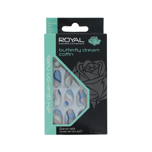 Royal 25 Coffin Glue-on Nails - Butterfly Dream