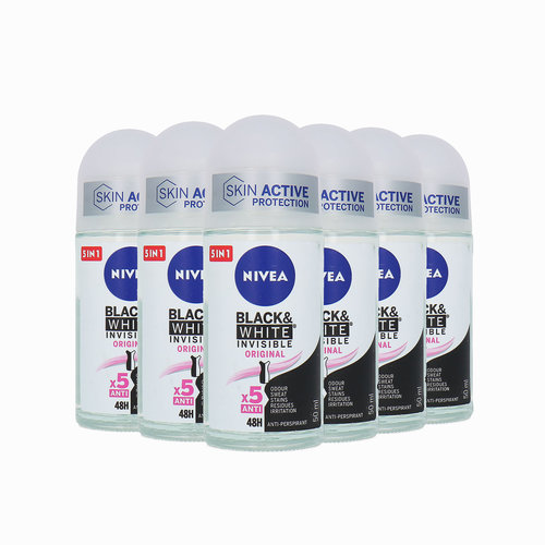 Nivea Black & White Invisible Deo Roller - 6 x 50 ml