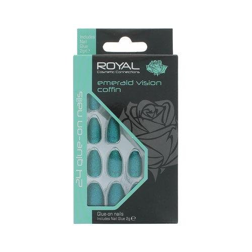 Royal 24 Coffin Glue-on Nails - Emerald Vision