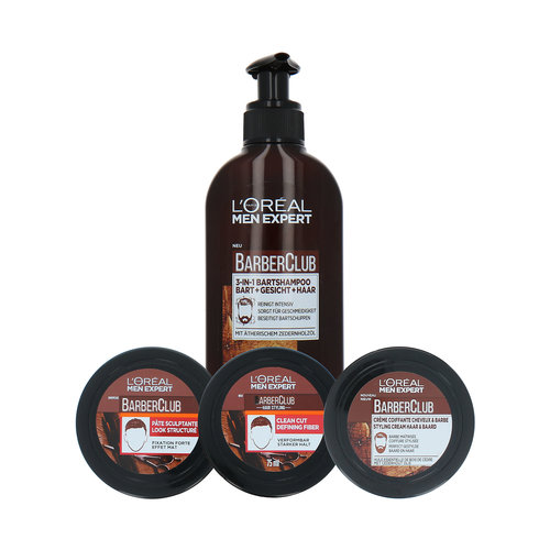 L'Oréal Men Expert BarberClub Set - Styling Cream-Defining Fiber-Sculpting Paste-Shampoo - 75-75-75-200 ml