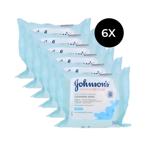 Johnson's Make-Up Be Gone 5-in-1 Refreshing Cleansing Wipes - 6 x 25 wipes (voor droge huid)