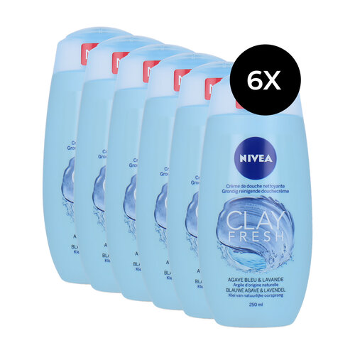 Nivea Clay Fresh Shower Cream - 6 x 250 ml