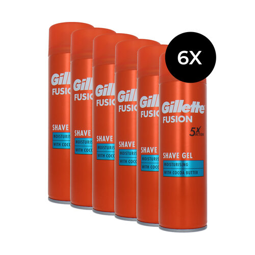 Gillette Men Fusion Moisturising Shaving Gel - 6 x 200 ml