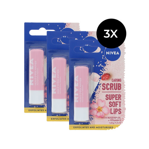 Nivea Caring Scrub Super Soft Lips Lippenbalsem - 3 x 5.5 ml