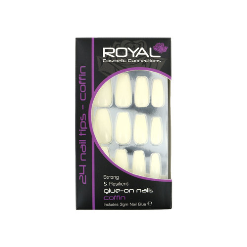 Royal 24 Coffin Glue-On Nail Tips - Natural (Mit Nagelkleber)