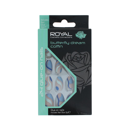 Royal 24 Coffin Glue-on Nails - Butterfly Dream