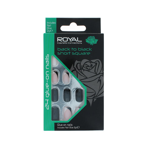 Royal 24 Short Square Glue-On Nails - Back To Black