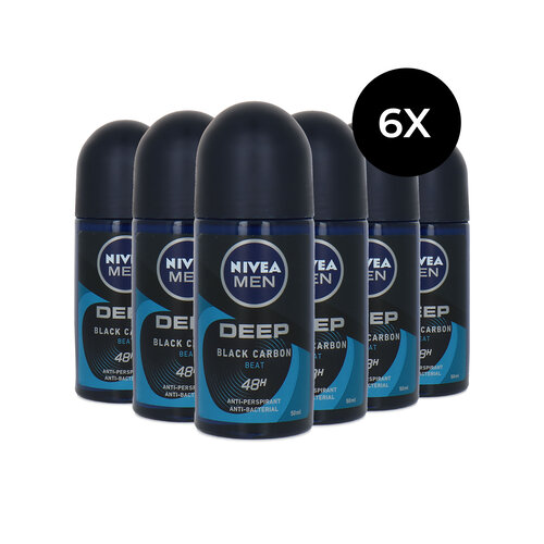 Nivea Men Deep Black Carbon Deo Roller - 6 x 50 ml
