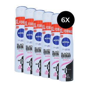 Black & White Invisible Deodorant Spray XL - 6 x 250 ml