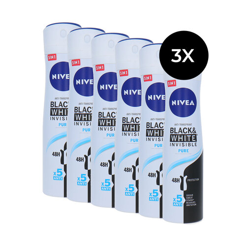 Nivea Black & White Invisible Pure Deodorant Spray - 6 x 150 ml Nivea Black & White Invisible Pure Deodorant Spray - 6 x 150 ml
