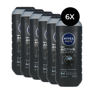 Men Active Clean 3in1 Body, Face & Hair Shower Gel - 6 x 250 ml