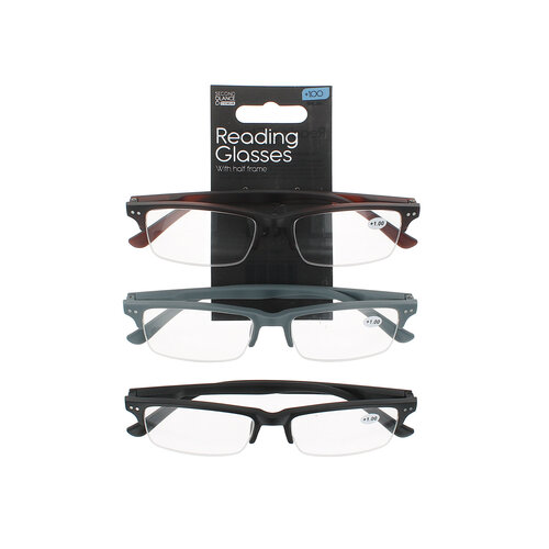 Second Glance 3 Pieces Half Frame Reading Glasses + 1.00 - Black-Brown-Grey