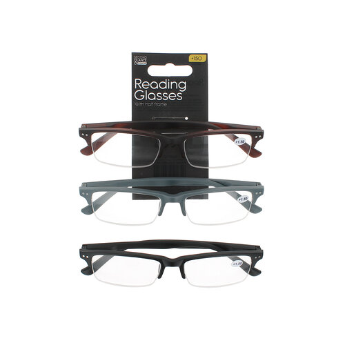 Second Glance 3 Pieces Half Frame Reading Glasses + 1.50 - Black-Brown-Grey