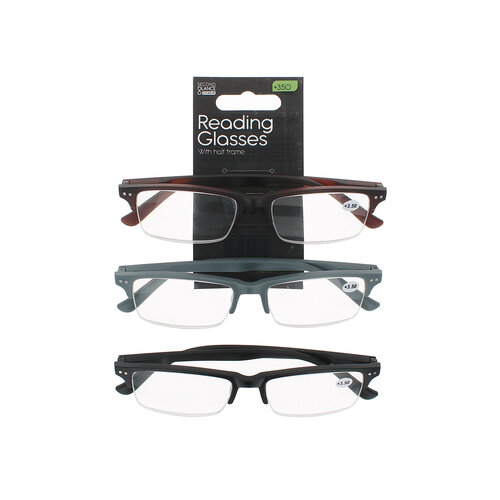 Second Glance 3 Pieces Half Frame Reading Glasses + 3.50 - Black-Brown-Grey