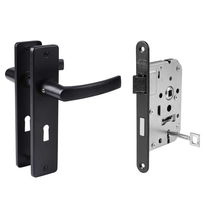 Deurbeslag set in Zwart met dag-nachtslot