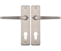 Deurklink set Nora op schild in RVS look met cilindergat Duimmodel