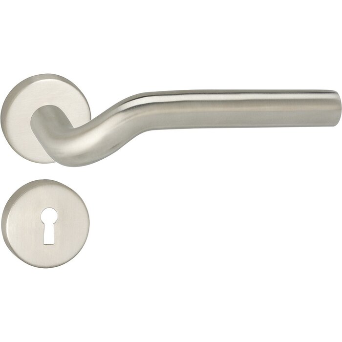 Deurklink set Rome met ronde rozet in RVS met sleutelgat