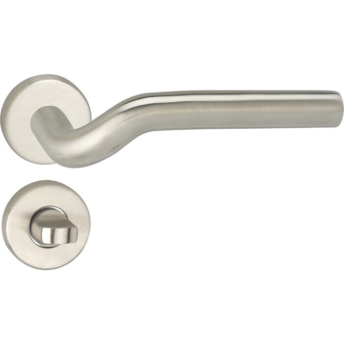 Deurklink set Rome met ronde rozet in RVS met badkamer / wc slot