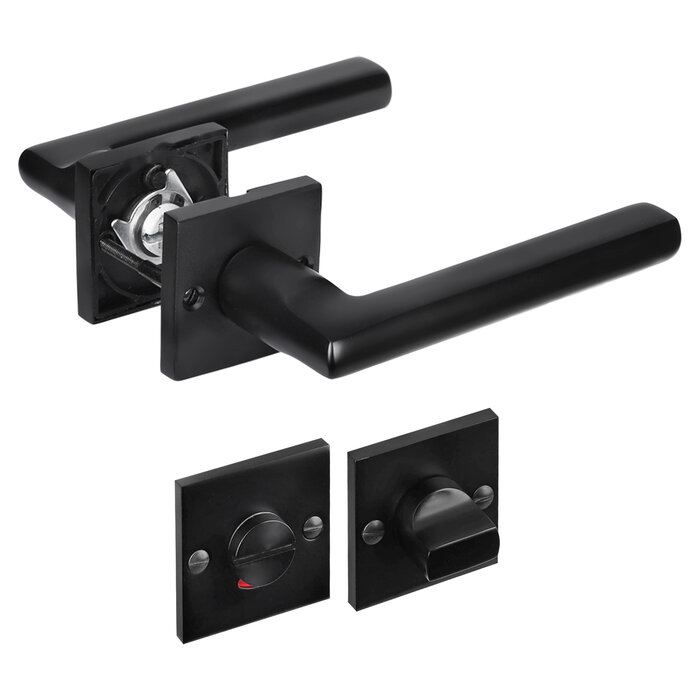 Deurklink set Berlijn met vierkant rozet en toilet rozet zwart