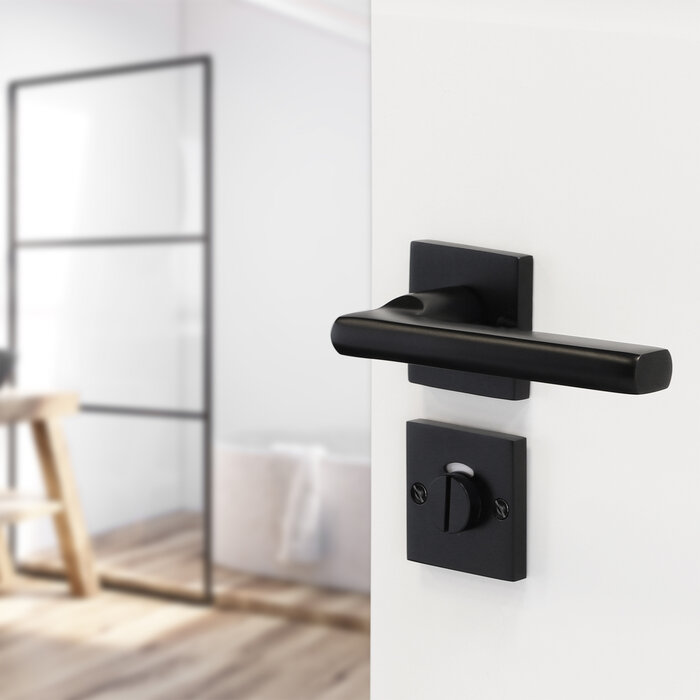 Deurklink set Berlijn met vierkant rozet en toilet rozet zwart