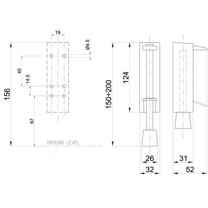 Deurvastzetter met voetstift wit 122 x 30 mm