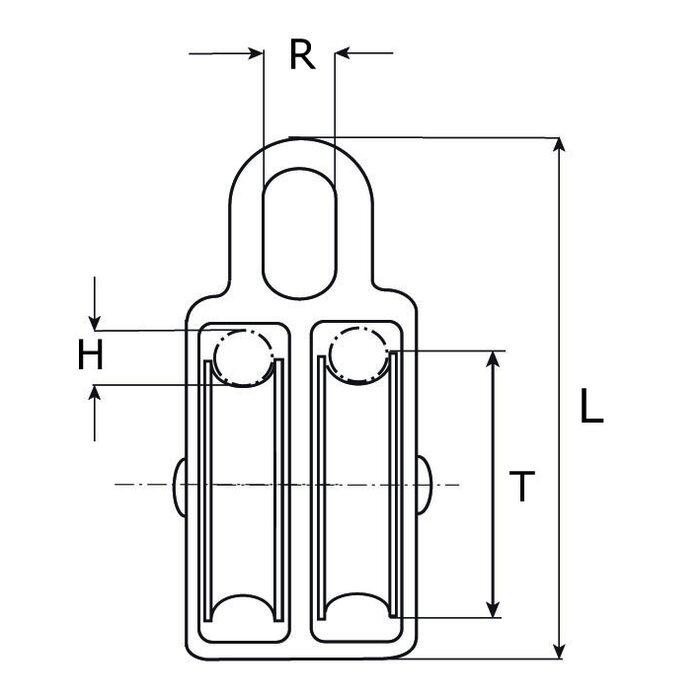 Katrol dubbel 20mm verzinkt vast oog