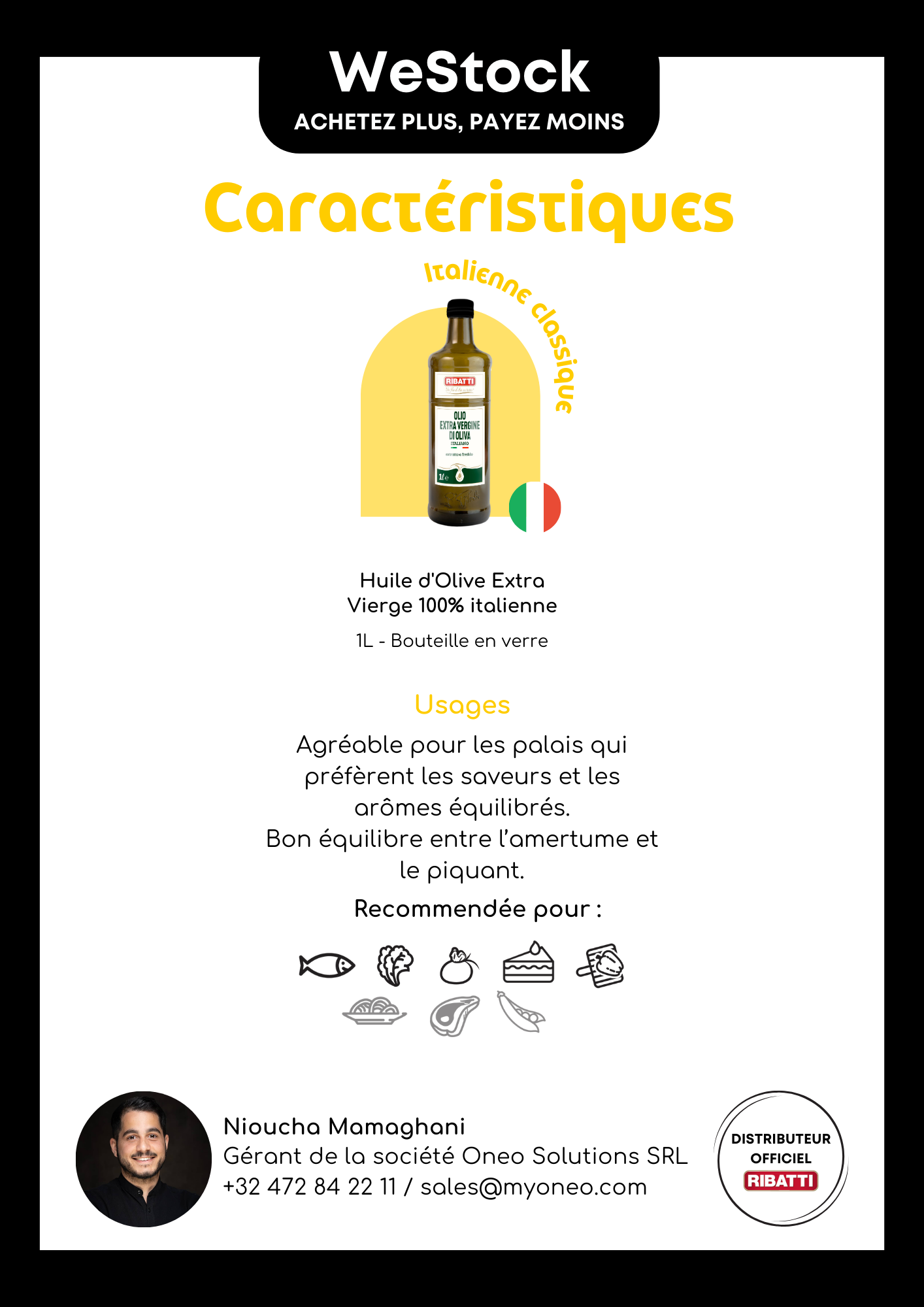 Huile d'olive 100% Extra vierge - 1 litre - D'orgine italienne (Pouilles)