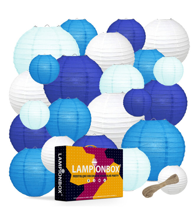 Lampionbox® Modulaire Lampionnen 24 Stuks Kristalblauw - Wit - Blauw - Hemelsblauw