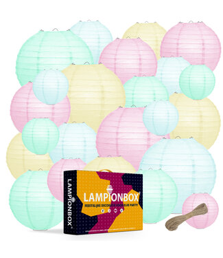 Lampionbox® Lampionbox® Modulaire Lampionnen 24 Stuks Mint - Lichtroze - Kristalblauw - Pastel Geel