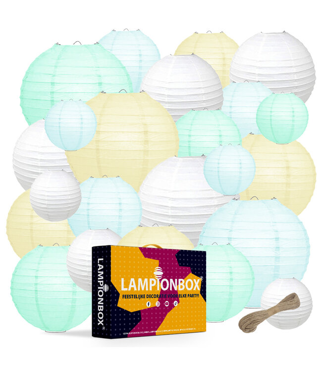Lampionbox® Modulaire Lampionnen 24 Stuks Mint - Wit - Kristalblauw -  Pastel Geel
