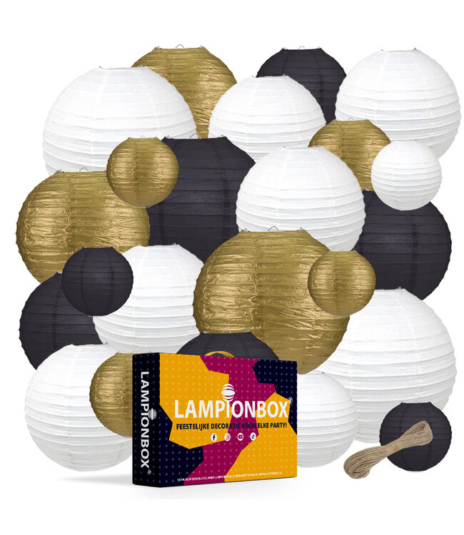 Lampionbox® Modulaire Lampionnen Set Goud - Wit - Zwart - 24 Stuks