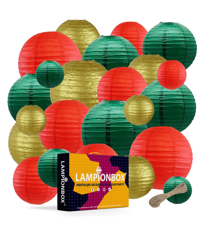 Lampionbox® Modulaire Lampionnen 24 Stuks Rood - Goud - Donkergroen