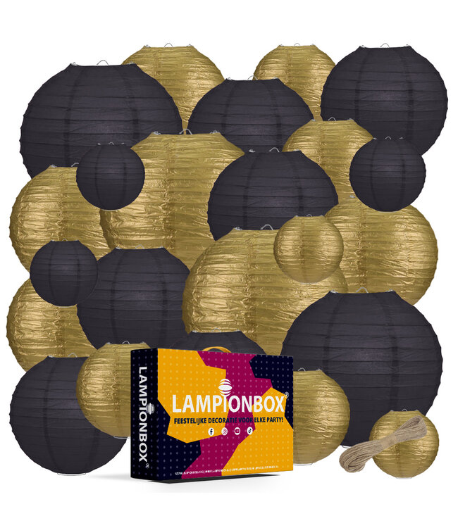 Lampionbox® Modulaire Lampionnen Set Zwart - Goud 24 Stuks
