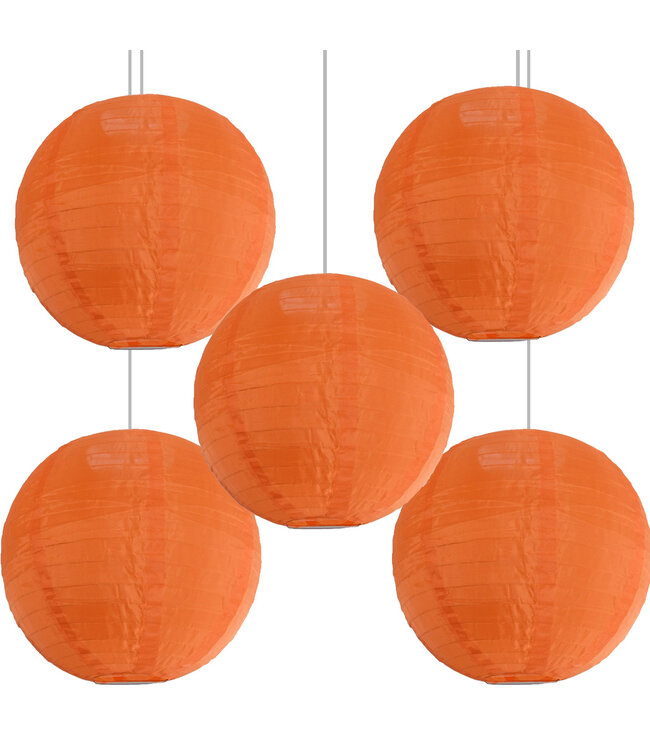 Bulk Pack Oranje Nylon Lampionnen 25cm (5 Stuks)
