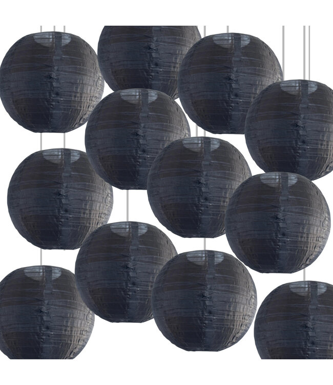 Bulk Pack Zwarte Nylon Lampionnen 30cm (12 Stuks)