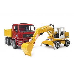 Bruder MAN TGA Kipplastwagen + Liebherr Schaufelbagger 1:16