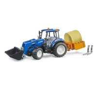 Bruder New Holland T5.120 + Frontlader, Ladekasten, Gabeln + Rundballen 1:16